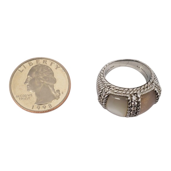 Judith Ripka Sterling Mother Of Pearl & Rose Quartz Ring Size 7 #21107 - Picture 9 of 9